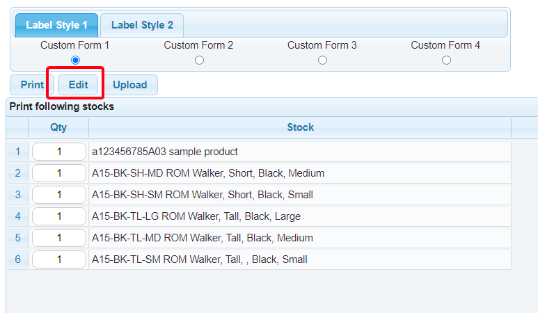 列印條碼頁面,按編輯 列印條碼頁面,按編輯